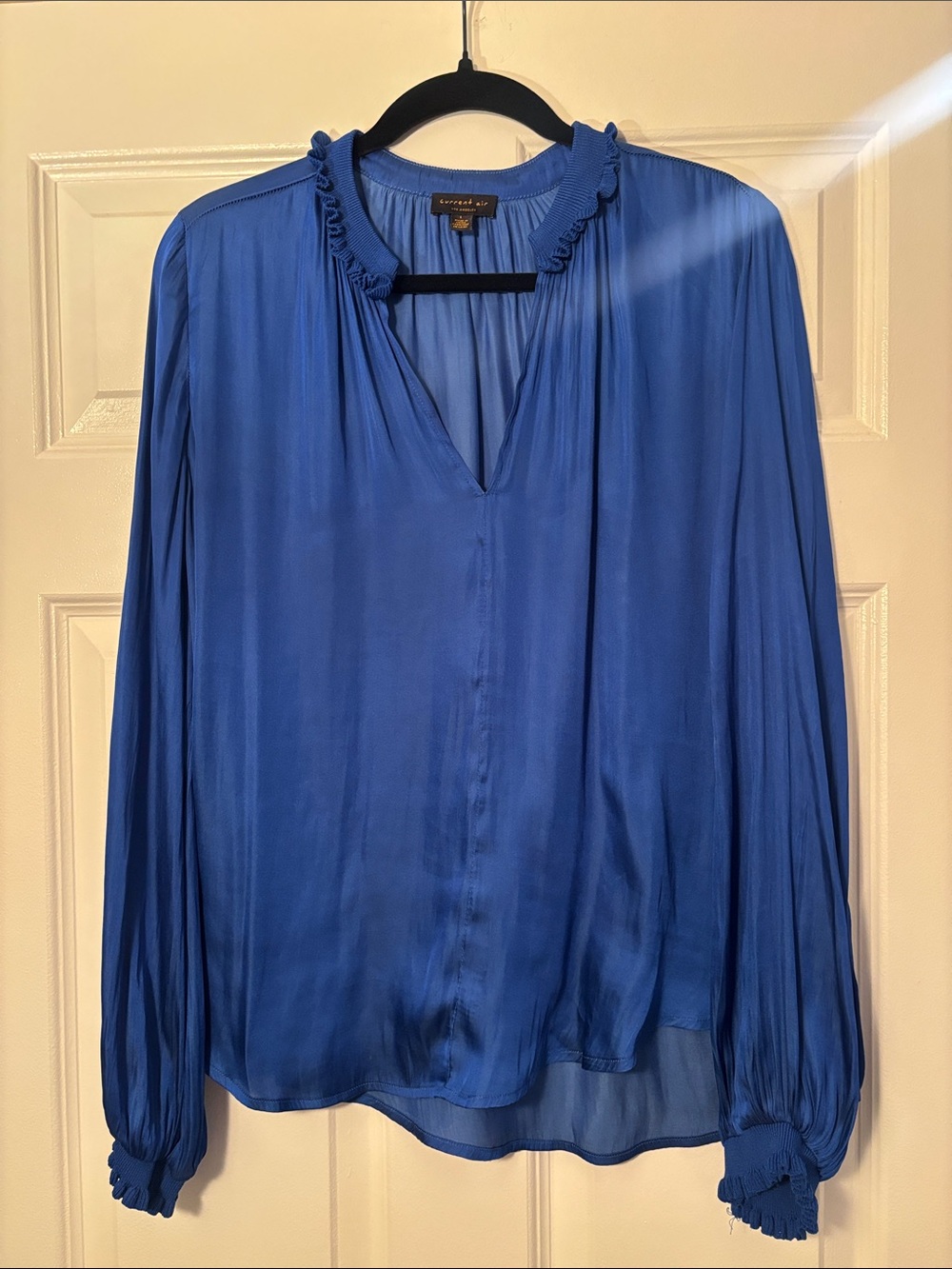 Current Air Electric Blue Ruffled V-Neck Blouse